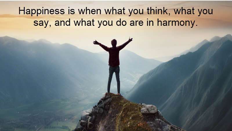 Happiness is when what you think, what you say, and what you do are in harmony.