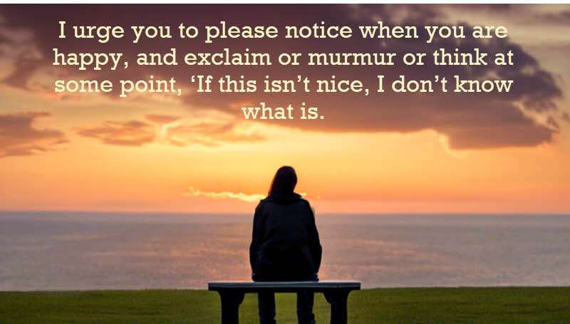 I urge you to please notice when you are happy, and exclaim or murmur or think at some point, ‘If this isn’t nice, I don’t know what is. Kurt Vonnegut