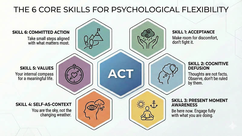 The 6 skills of the ACT therapy method