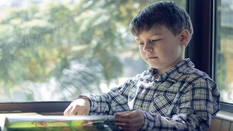 A boy reading a book