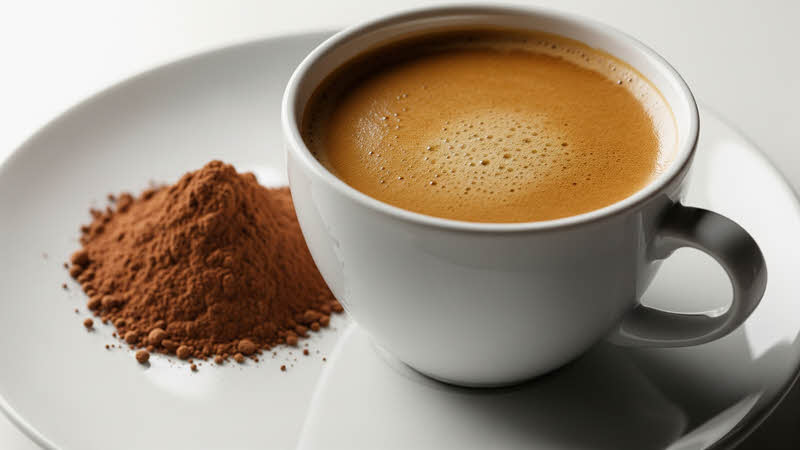 A cup of coffee with cocoa powder