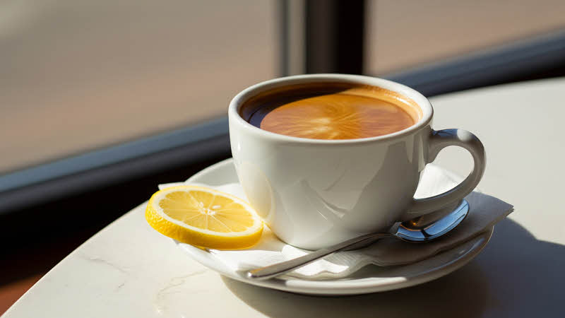 Cup of coffee with lemon