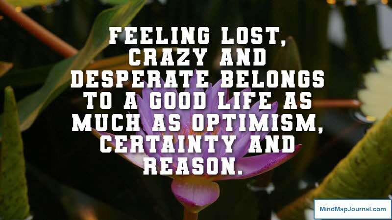 Feeling lost, crazy and desperate belongs to a good life as much as optimism, certainty and reason. Alain de Botton, Philosopher