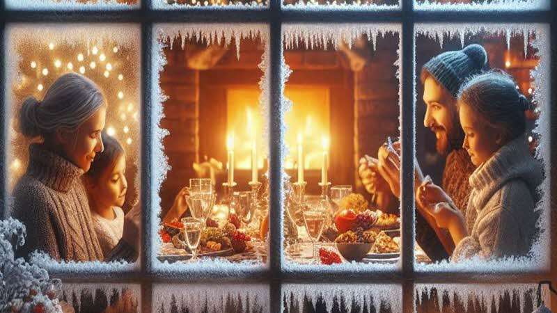 Frosty window anf family dinner