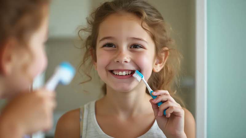 Girl brushing her teeth