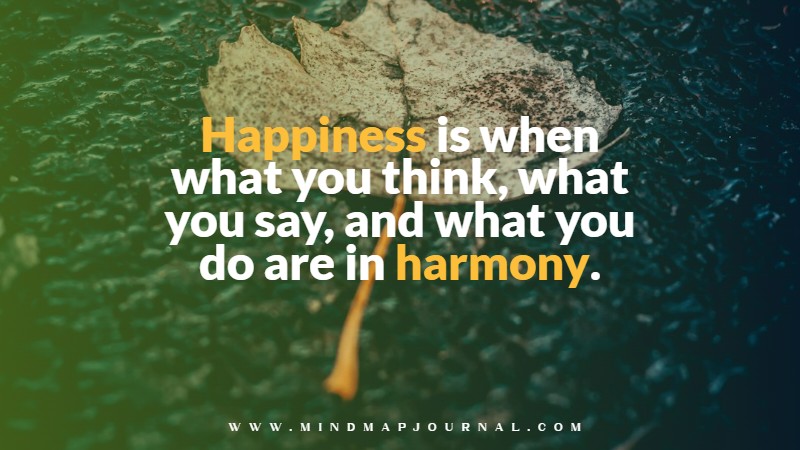 Happiness is when what you think, what you say, and what you do are in harmony.