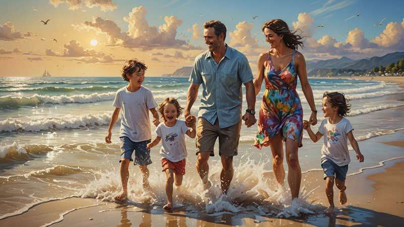 Happy family at the beach