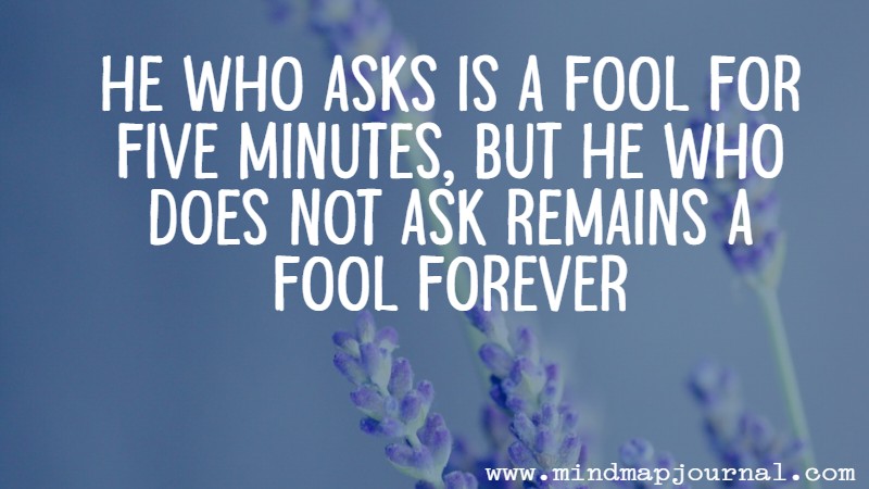 He who asks is a fool for five minutes, but he who does not ask remains a fool forever Chinese proverb