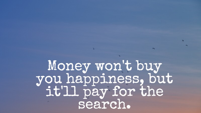 Money won't buy you happiness, but it'll pay for the search.