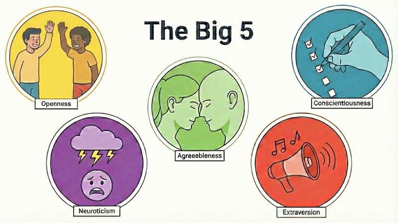 The Big 5: Openess, Agreeableness, Extraversion, Neuroticism and Conscientiousness