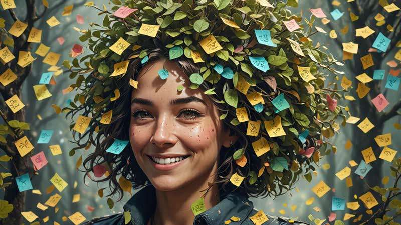 Woman with notes in her hair