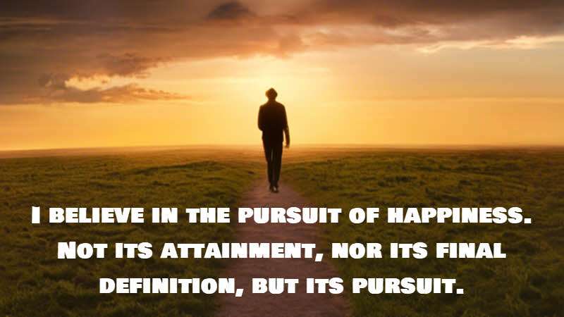 I believe in the pursuit of happiness. Not its attainment, nor its final definition, but its pursuit.