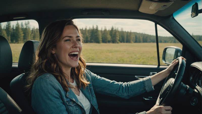 Woman singing in car